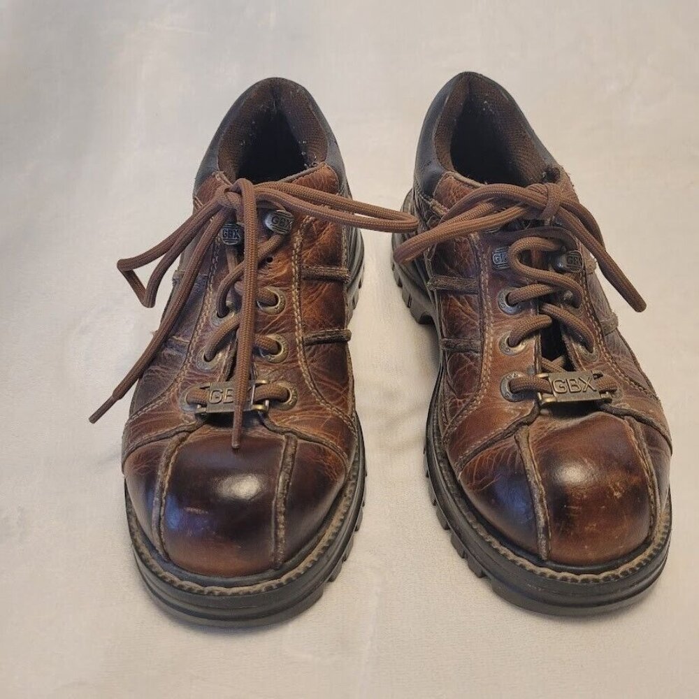 Vintage 90s GBX Cruz Oxford Shoes Men's Brown Leather Chunky Lace Up Sz 7 D - Picture 3 of 9